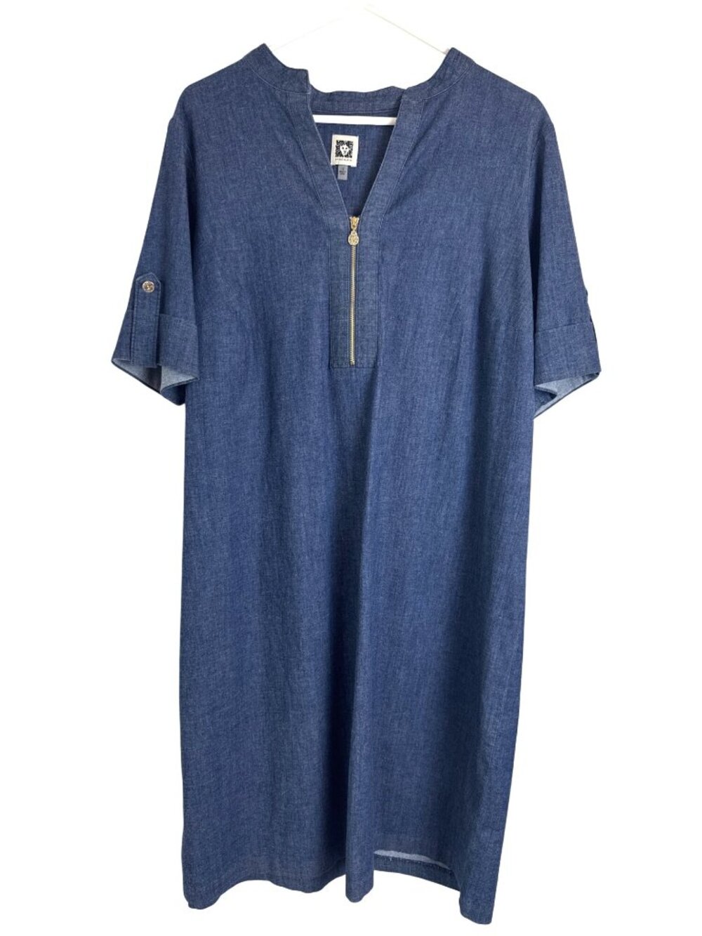 Anne Klein Denim Short Sleeve Dress Quarter Zip Unworn Teacher Fall Size 1X